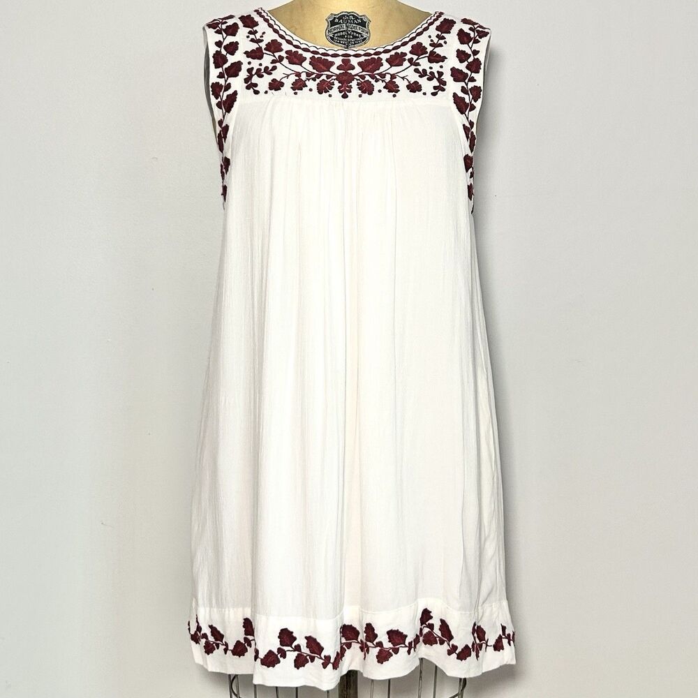 Lucky Brand White Embroidered Boho Shift Dress Sleeveless Festival Size M